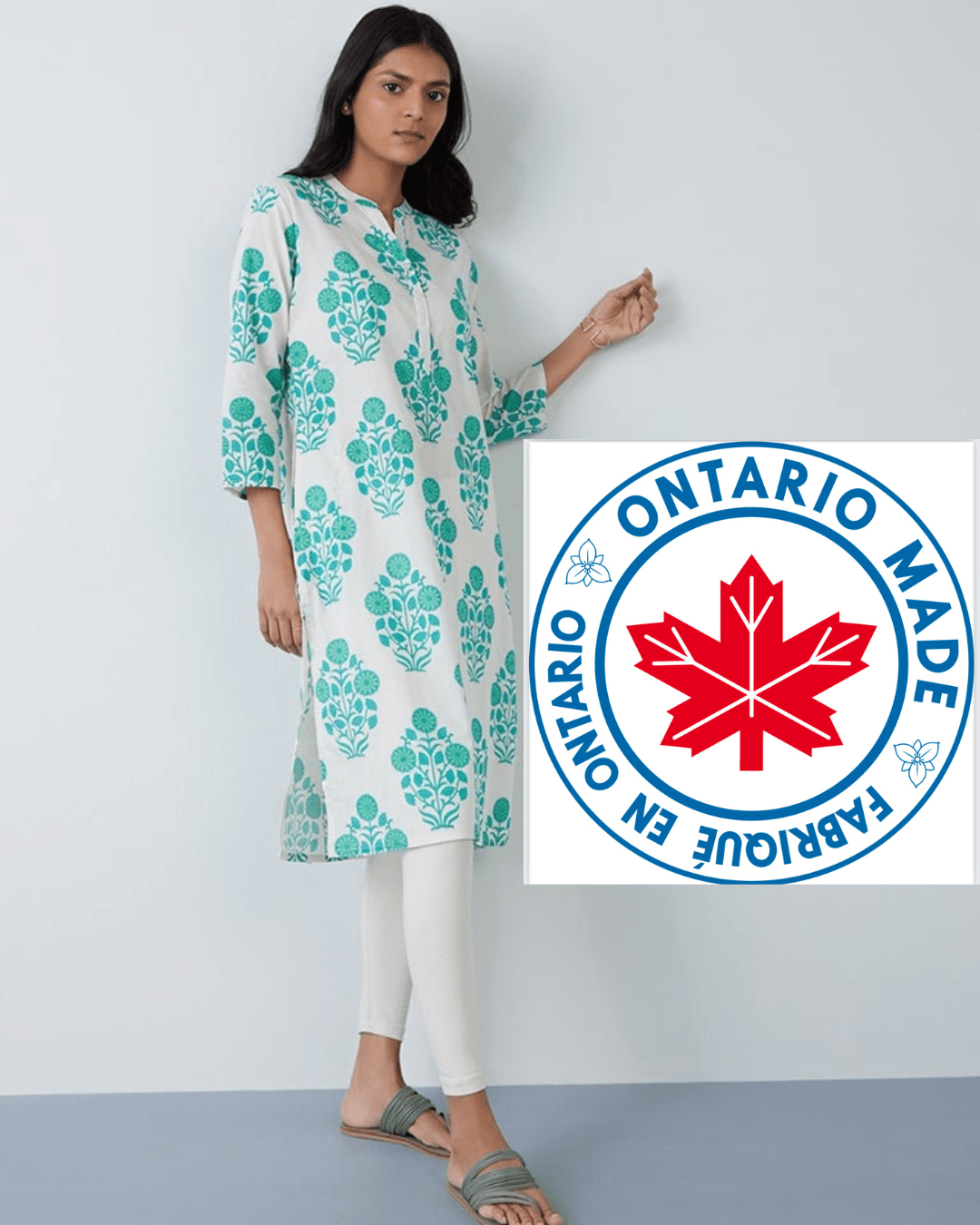 Dweep Sara Canada Sea Green Floral Cotton Kurta - DWEEP SARA