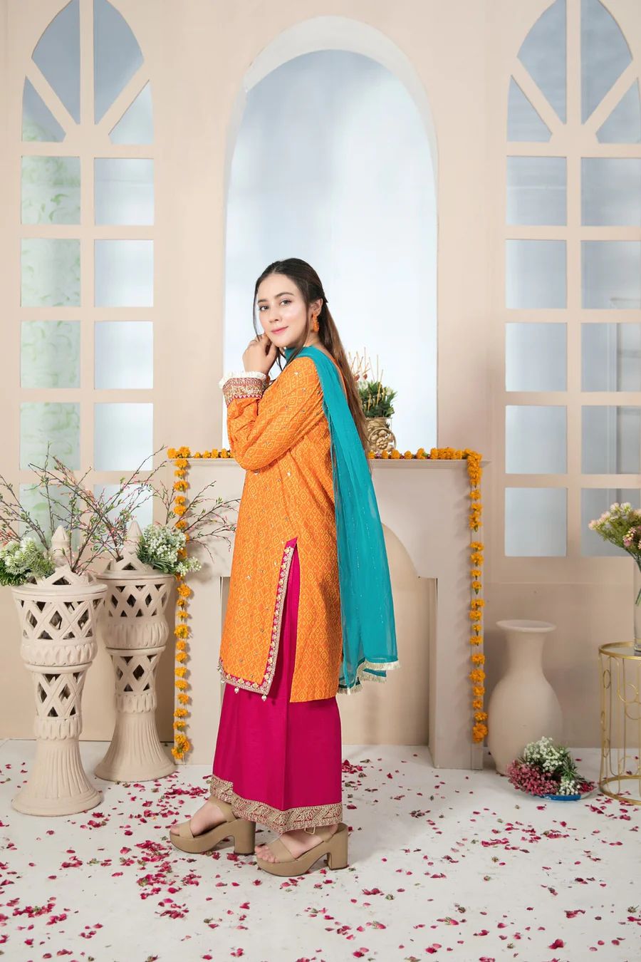 Dweep Sara Kids Indian Pakistani Kids Wear 4 - 14years Lawn Embroidered Shirt, Cotton Printed Palazzo, Exclusive Fancy Dupatta, Full Sleeves Suit Set - DWEEP SARA
