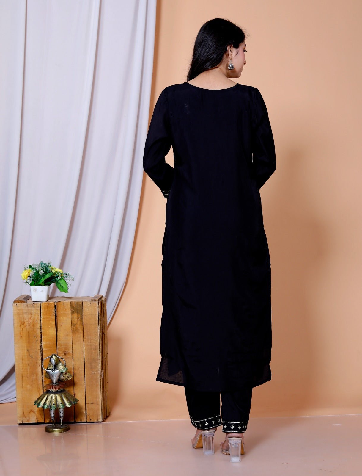 Dweep Sara Maslin FaWear Women's wear Black and Red Kurti Embroidered Muslin Fabric Suit Set - DWEEP SARA