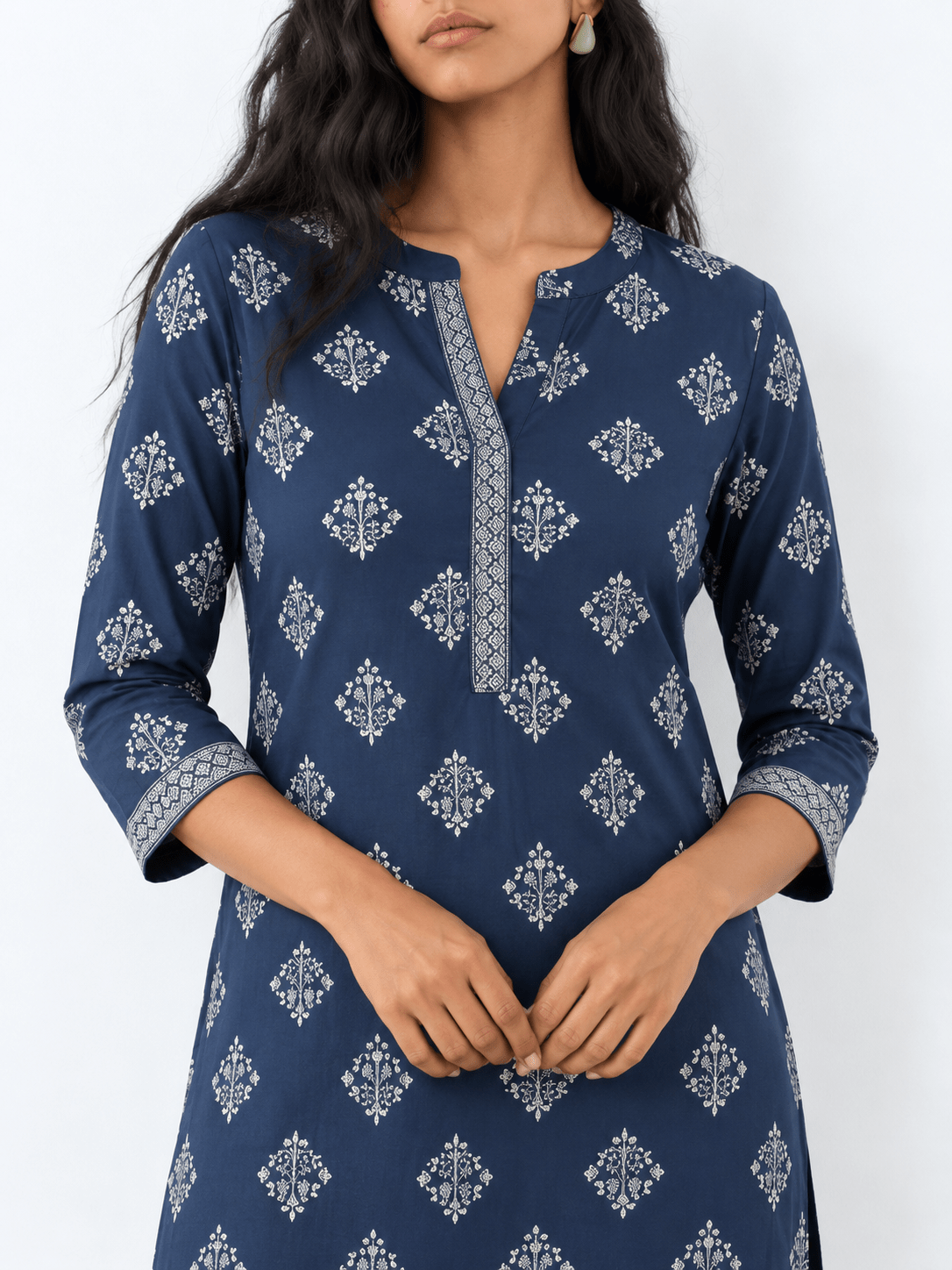 DWEEP SARA Navy Blue Printed Rayon Straight Kurta - DWEEP SARA