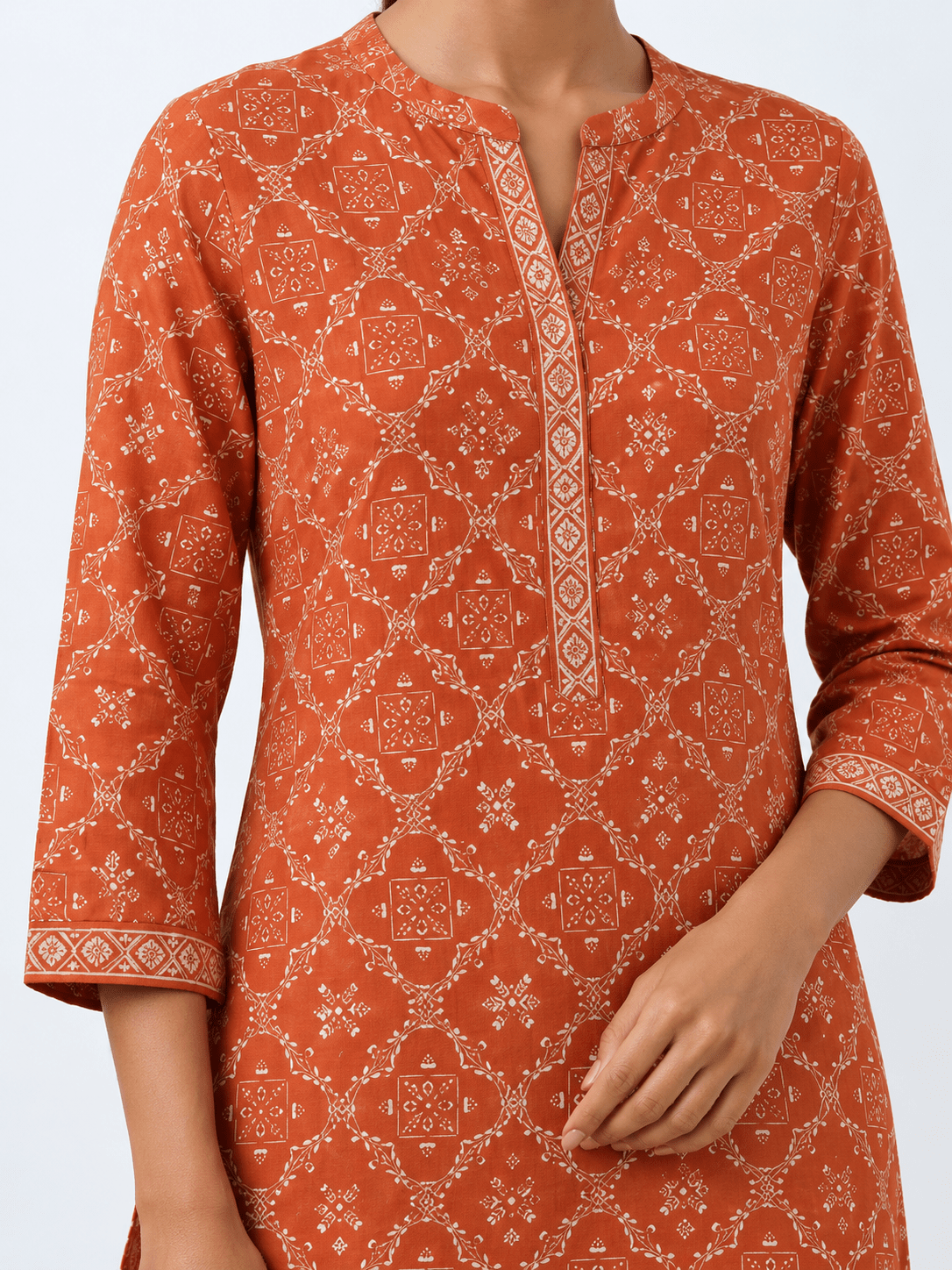 DWEEP SARA Rust Orange Printed Rayon Straight Kurta - DWEEP SARA