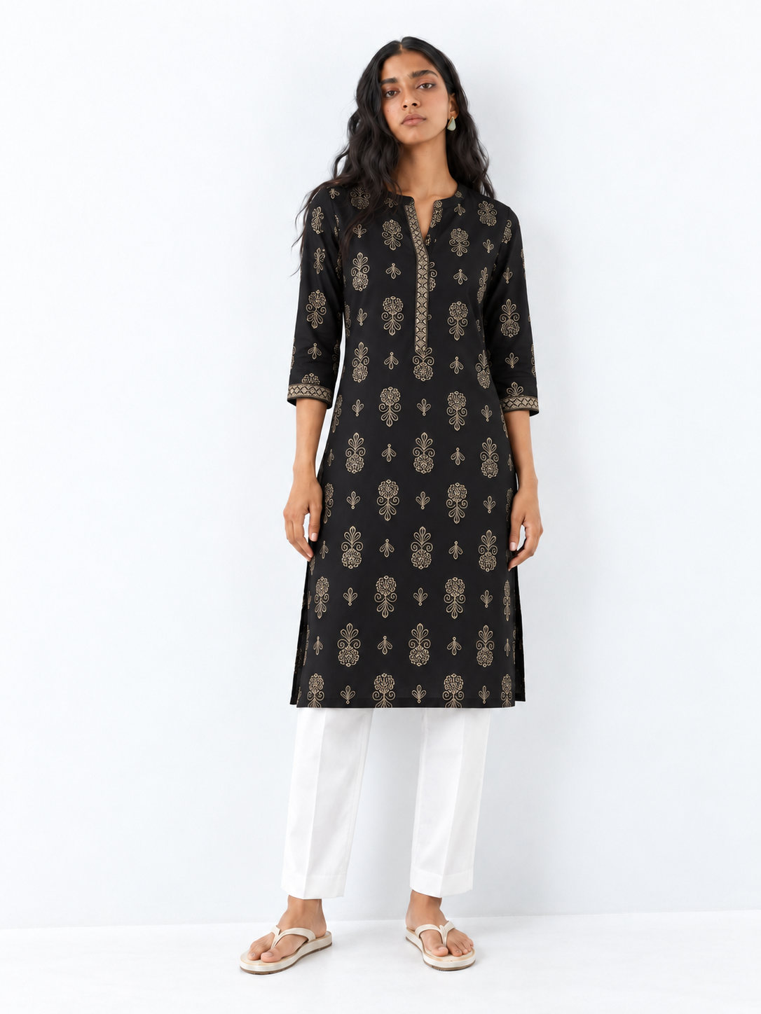 DWEEP SARA Black Printed Rayon Straight Kurta