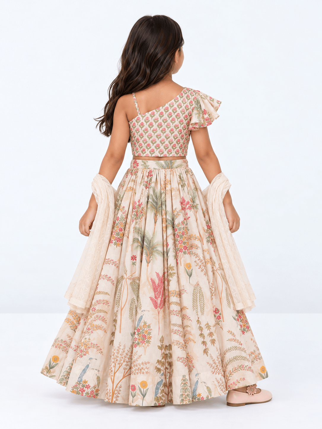 Elegant Cream Floral Printed Kids Lehenga Set – Style 4927 - DWEEP SARA