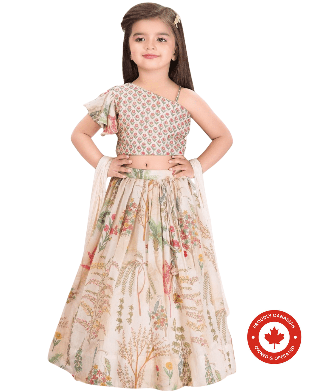 Elegant Cream Floral Printed Kids Lehenga Set – Style 4927 - DWEEP SARA