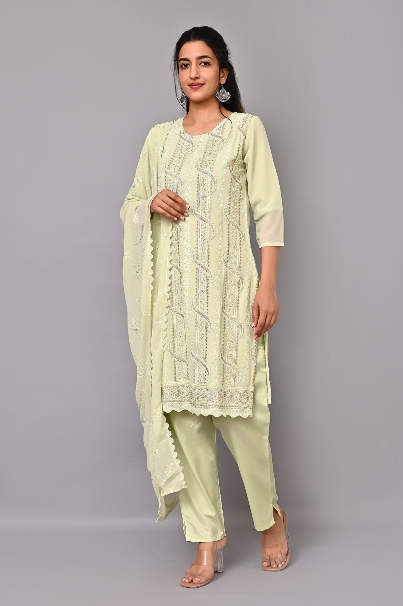Elegant Green Thread Work Georgette Suit Set - DWEEP SARA