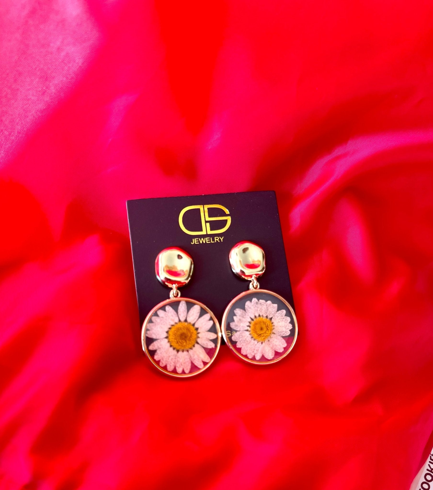 Elegant Real Sunflower Pressed Goldplated Earrings - DWEEP SARA