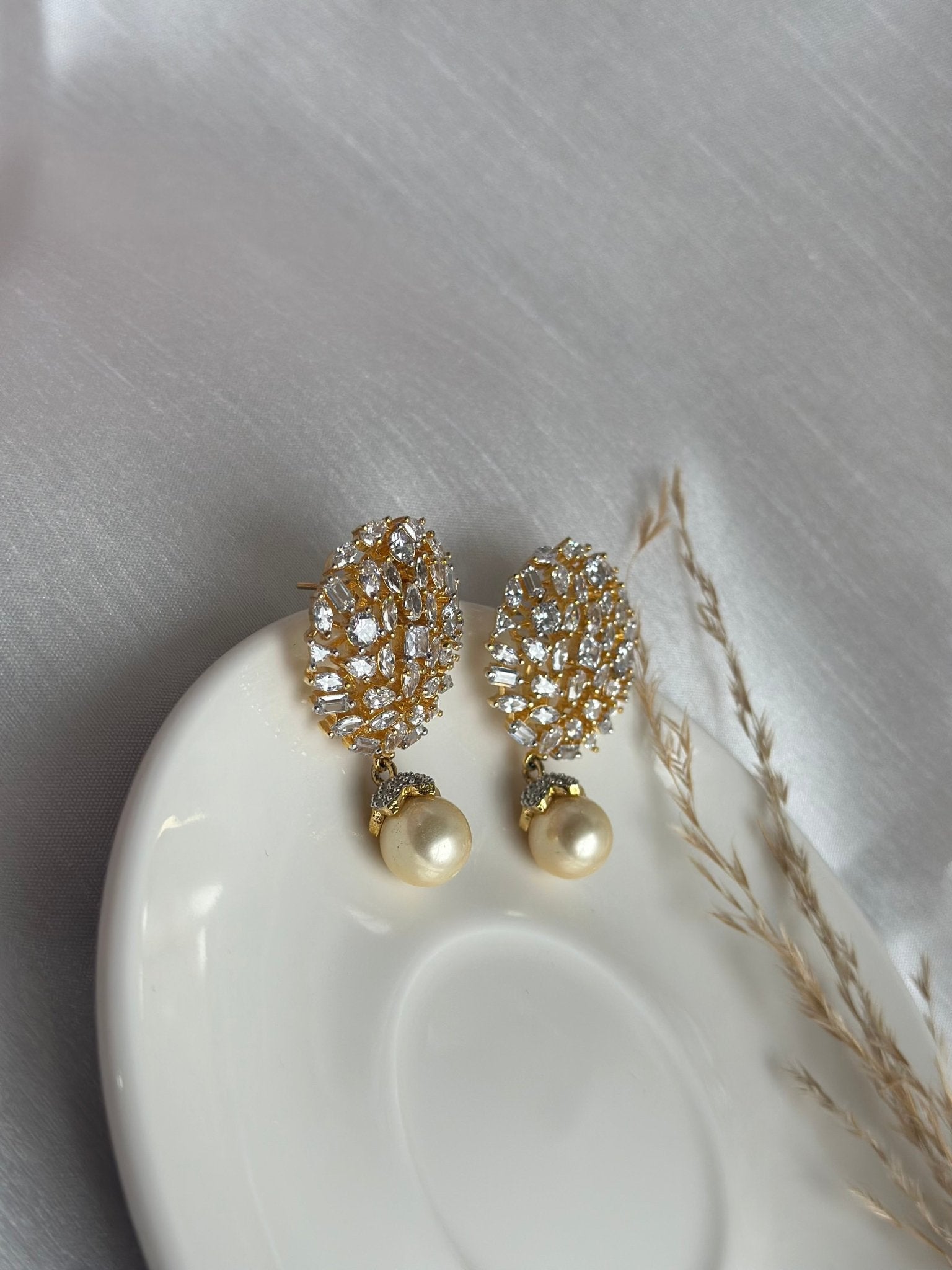 Elegant & Vintage Gold Plated Pear Ball Earrings - DWEEP SARA