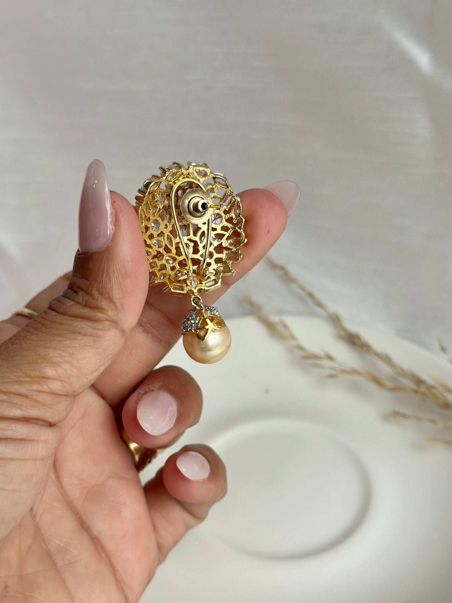 Elegant & Vintage Gold Plated Pear Ball Earrings - DWEEP SARA