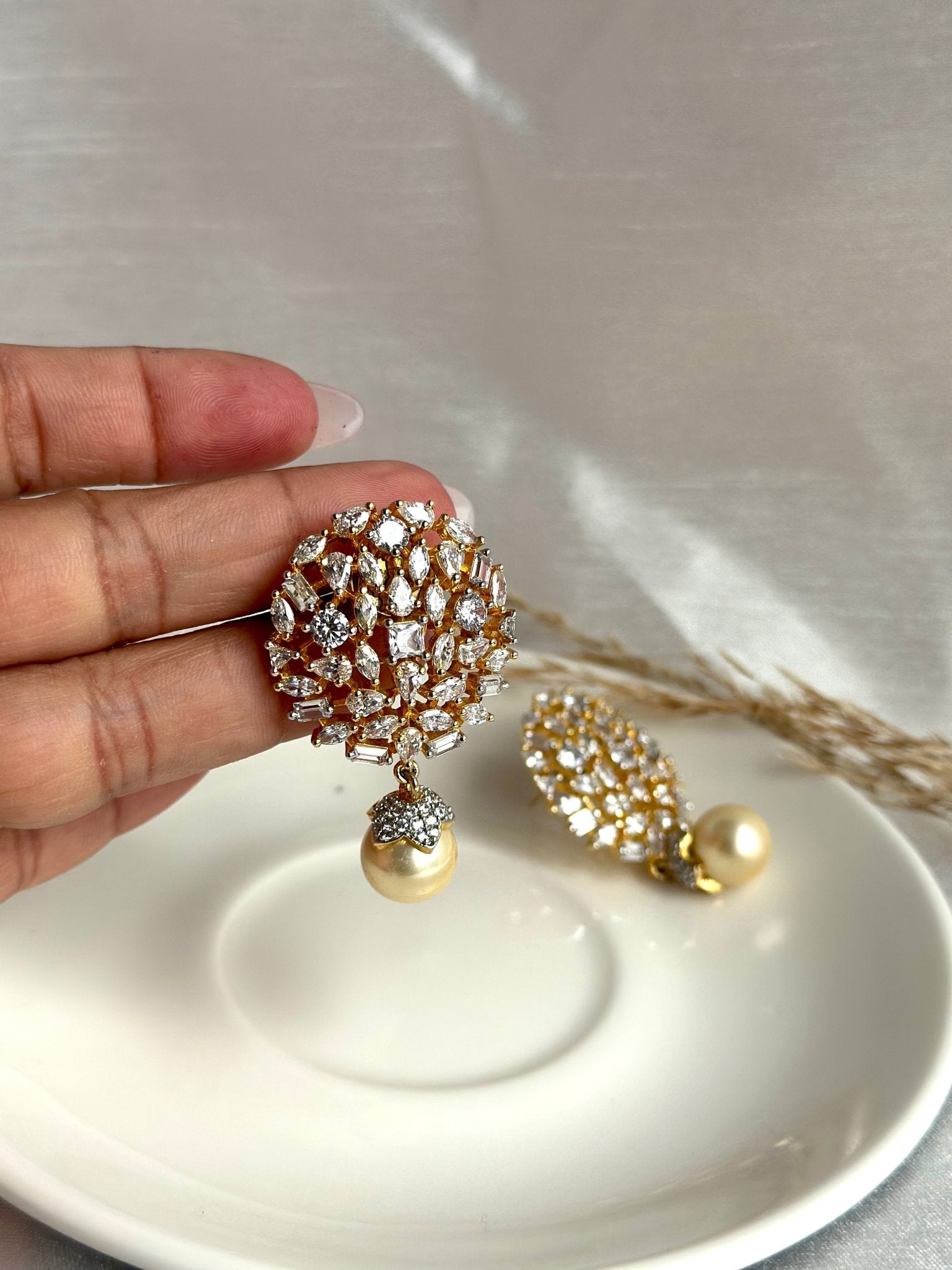 Elegant & Vintage Gold Plated Pear Ball Earrings - DWEEP SARA