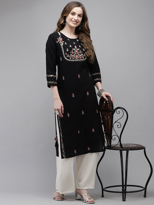 Embroidered Black Kurta - DWEEP SARA