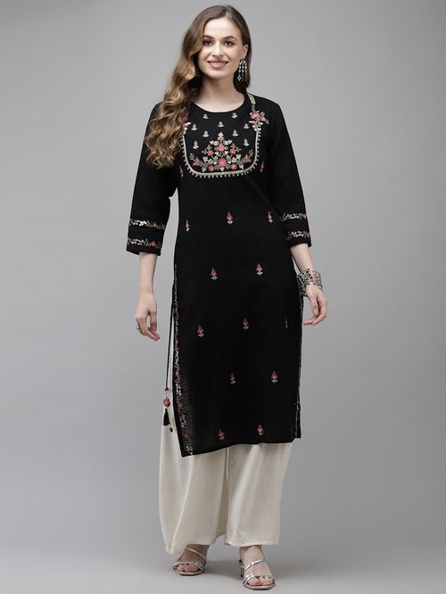 Embroidered Black Kurta - DWEEP SARA