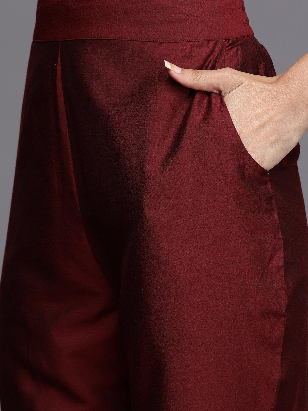 Ethnic Motifs Chanderi Silk Maroon Suit Set - DWEEP SARA