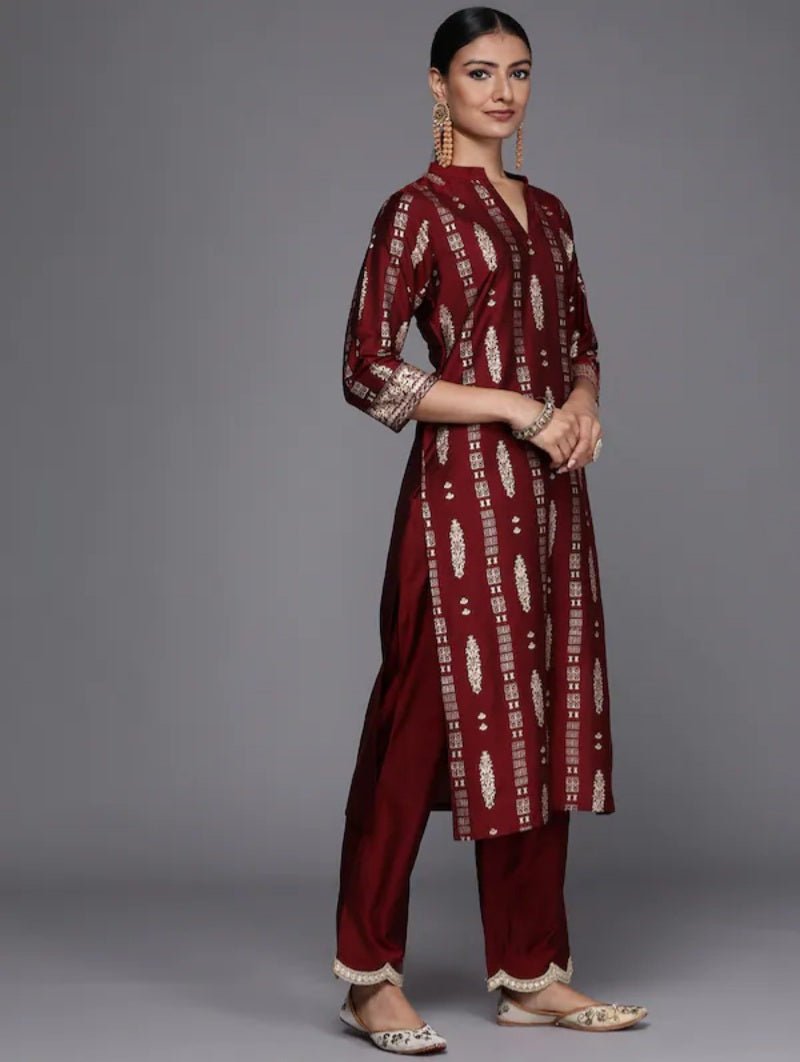 Ethnic Motifs Chanderi Silk Maroon Suit Set - DWEEP SARA