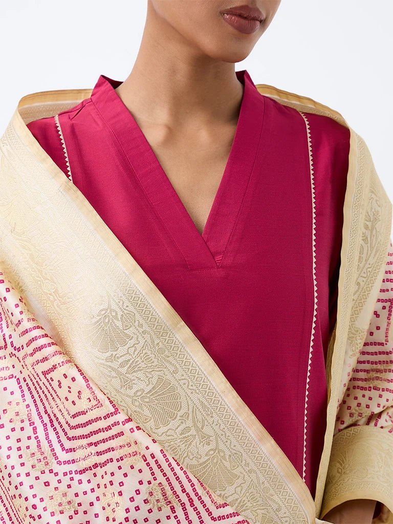 Fuchsia Pink Kurta Palazzo Set with Dupatta | DWEEP SARA - DWEEP SARA