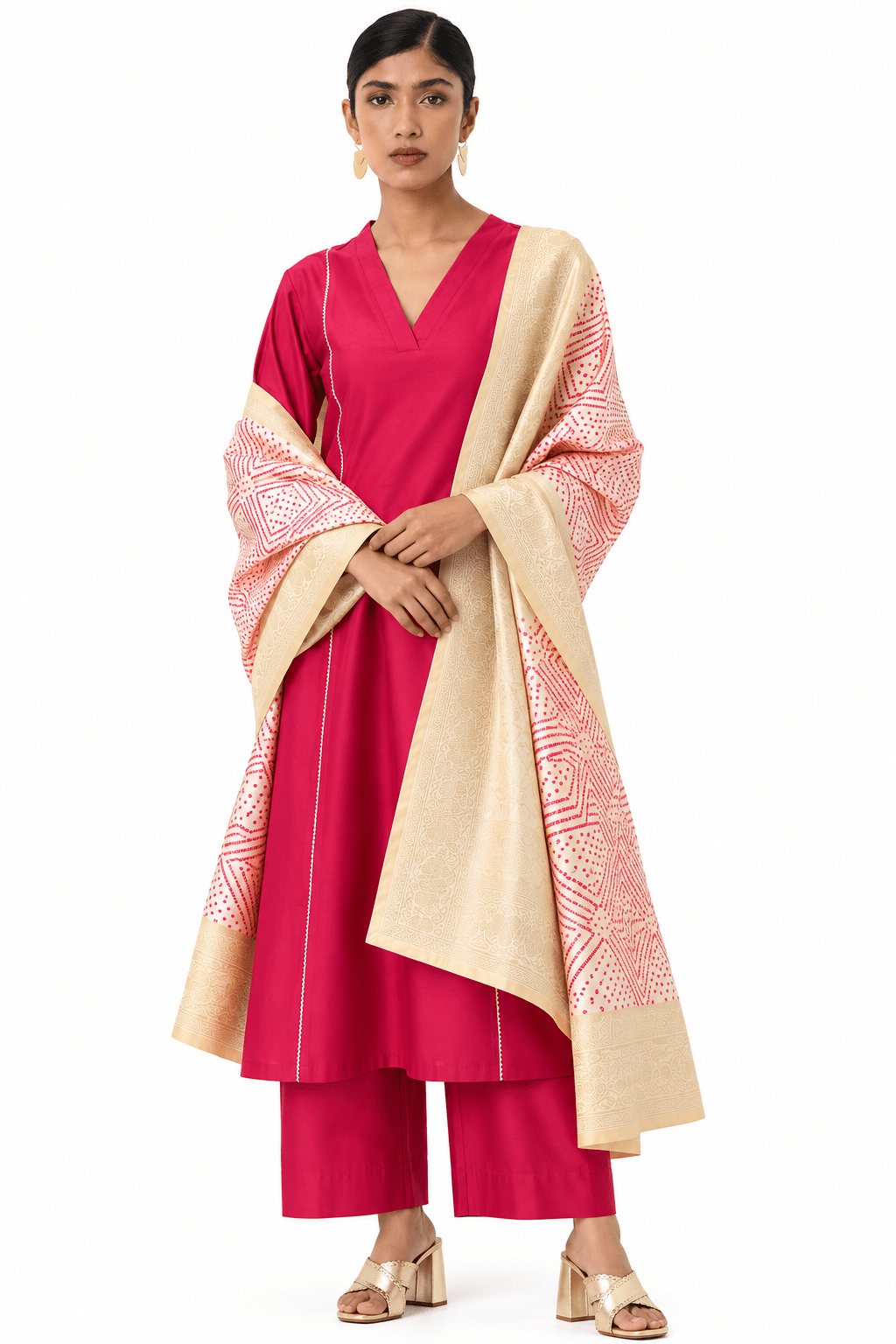 Fuchsia Pink Kurta Palazzo Set with Dupatta | DWEEP SARA - DWEEP SARA