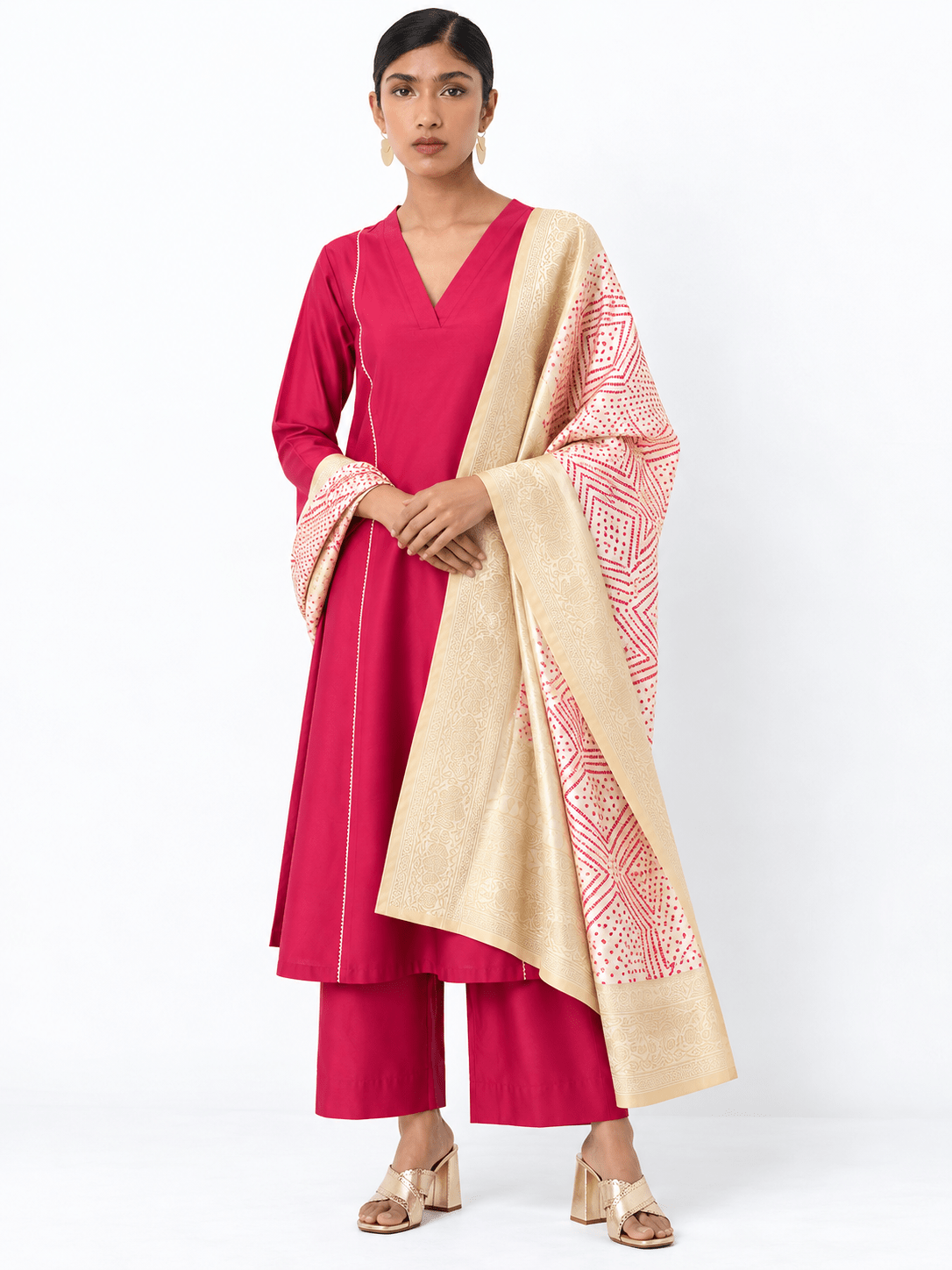 Fuchsia Pink Kurta Palazzo Set with Dupatta | DWEEP SARA - DWEEP SARA