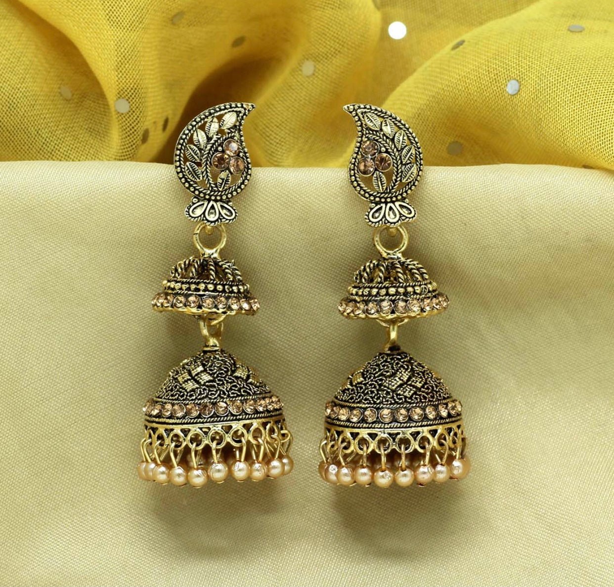 Gold Color Oxidised Earrings - DWEEP SARA