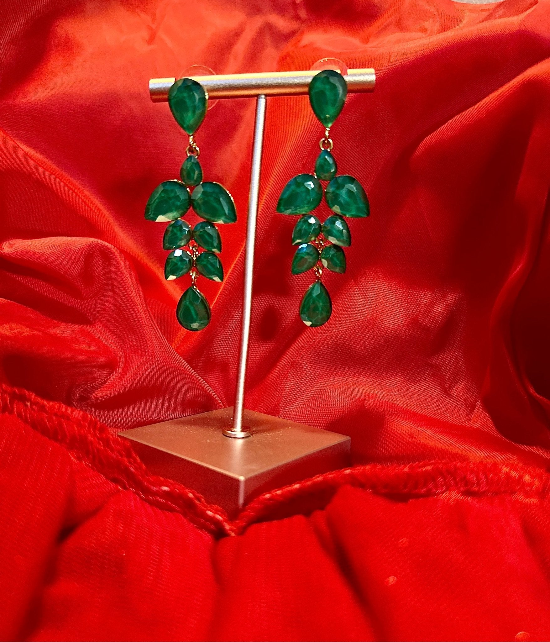 Green Crystal Stone Earrings - DWEEP SARA