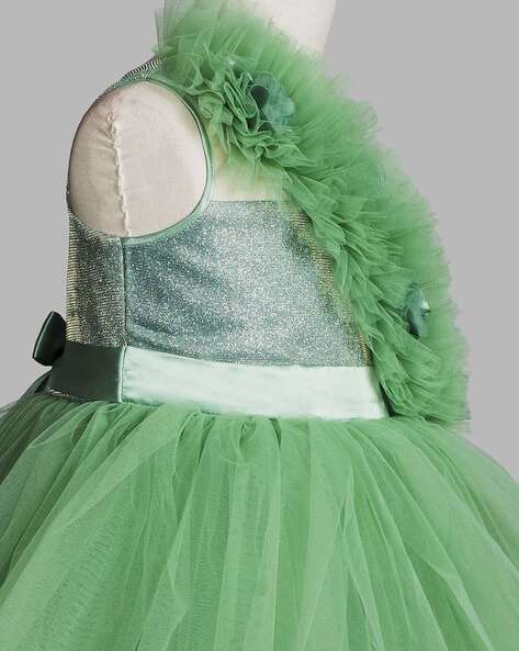 Green Embellished Sleeveless Flare Dress - DWEEP SARA