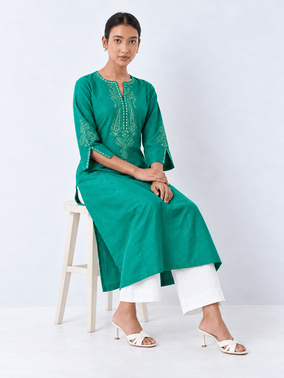 Green Embroidered A-Line Kurta - DWEEP SARA
