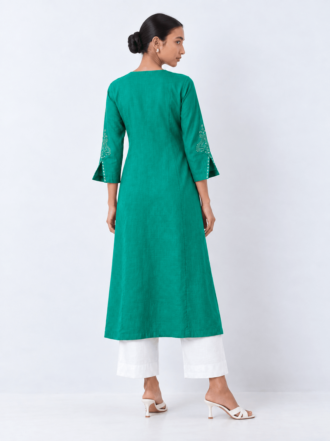 Green Embroidered A-Line Kurta - DWEEP SARA