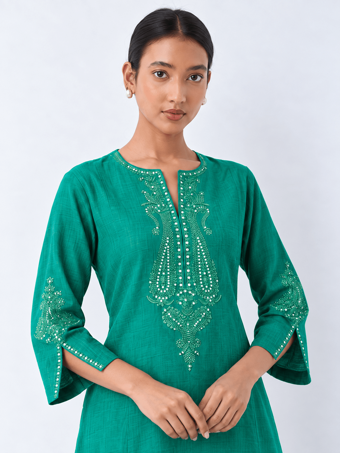 Green Embroidered A-Line Kurta - DWEEP SARA