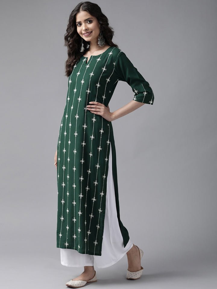 Green Embroidered Viscose Rayon Suit Set - DWEEP SARA