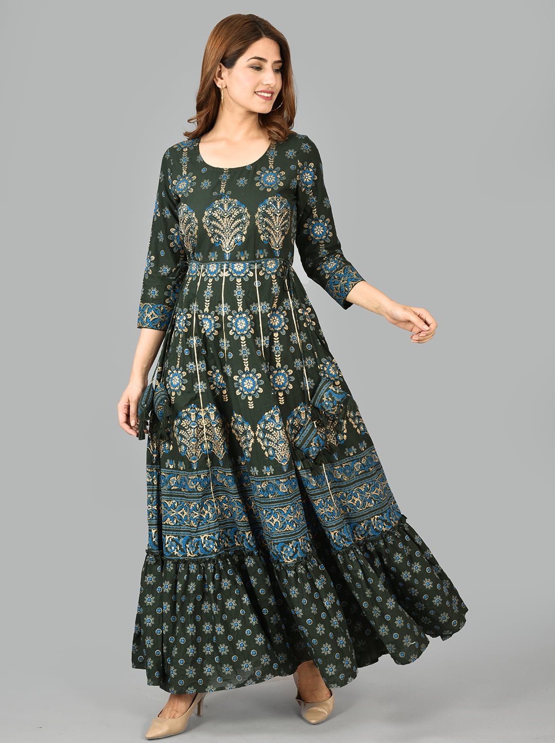 Green Mirror Embroidered Handmade Pure Cotton Dress - DWEEP SARA