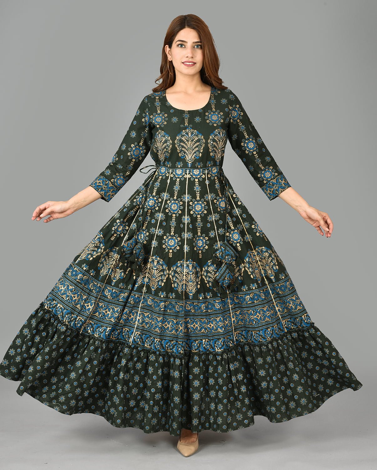 Green Mirror Embroidered Handmade Pure Cotton Dress - DWEEP SARA