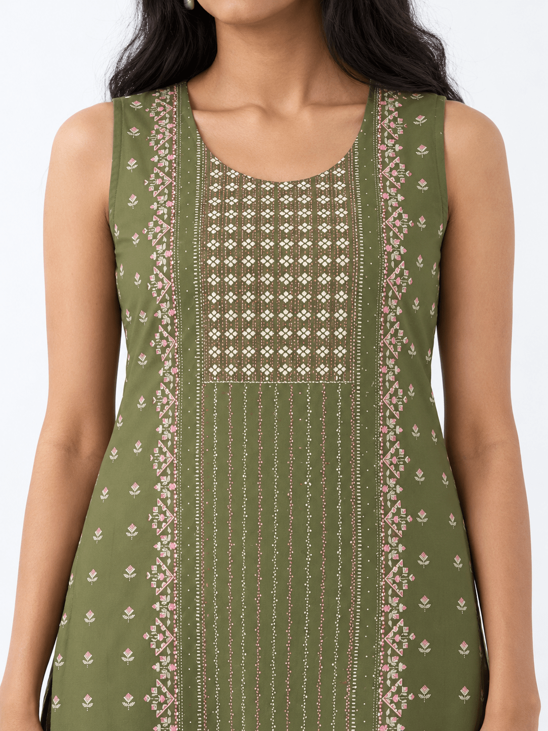 Green Printed Rayon Straight Kurta with Stone Detailing - DWEEP SARA