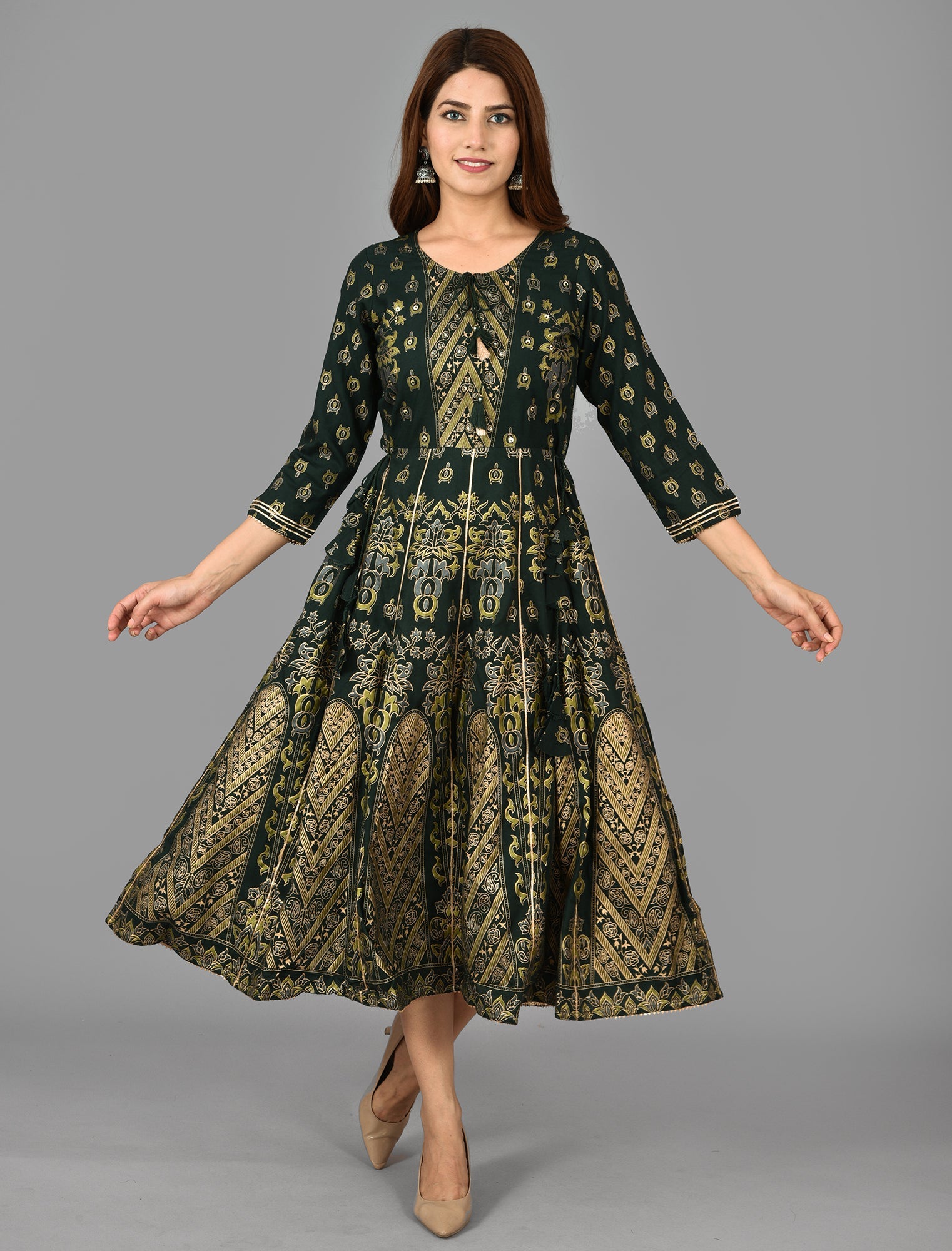 Green Rayon Fit & Flared Dress - DWEEP SARA