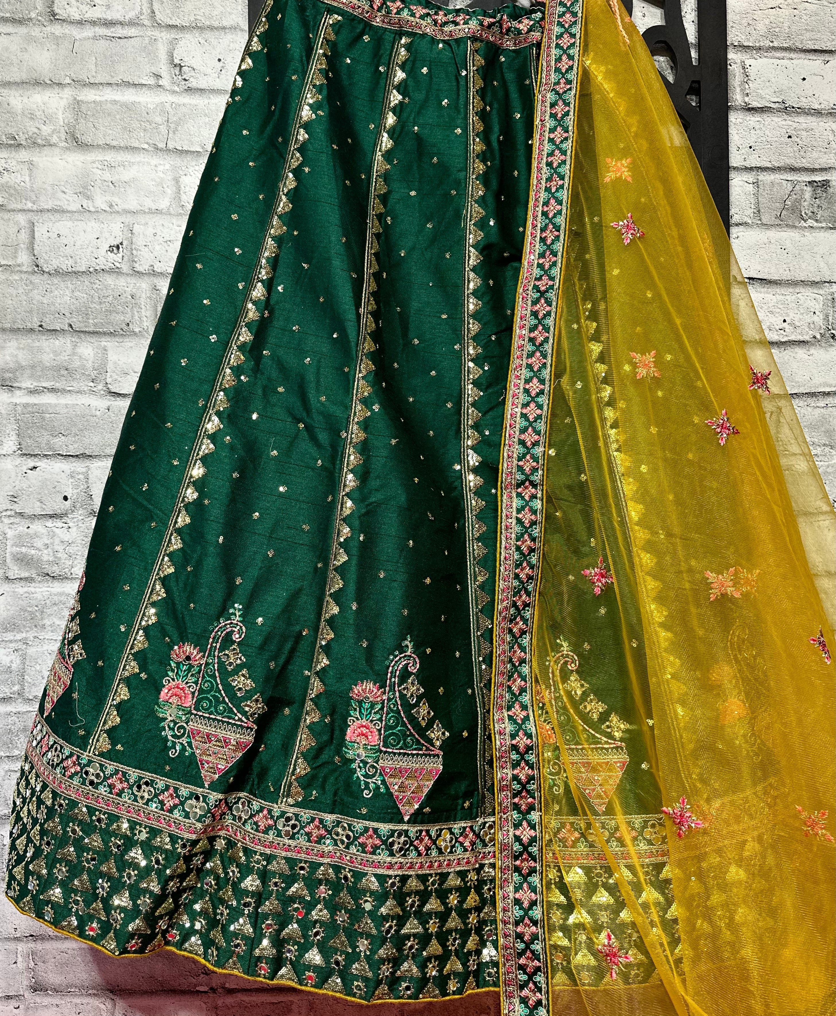 Multicolour Mirror & Embroidered Stitched & Unstitched Silk Lehenga