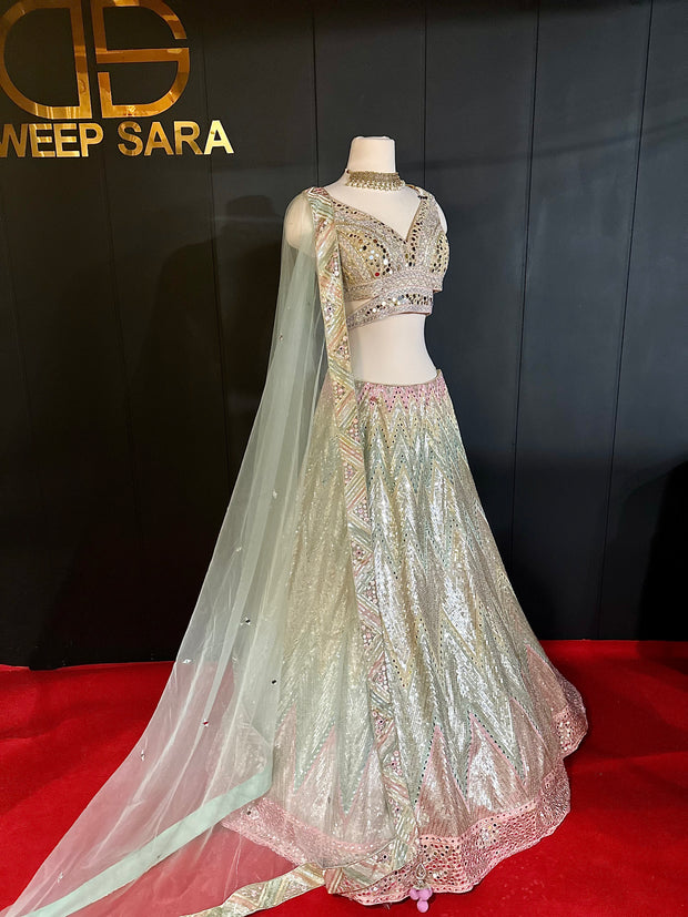 Tul Resham Handmade Thread & Mirrorwork Lehenga Set