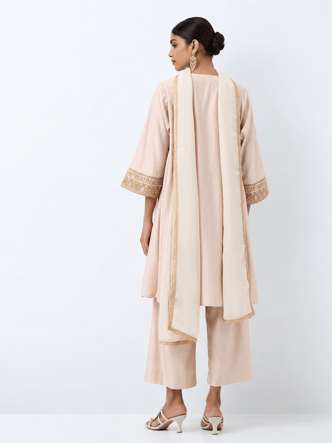 Ivory Blush Gold Embroidered Kurta Palazzo Set with Dupatta - DWEEP SARA