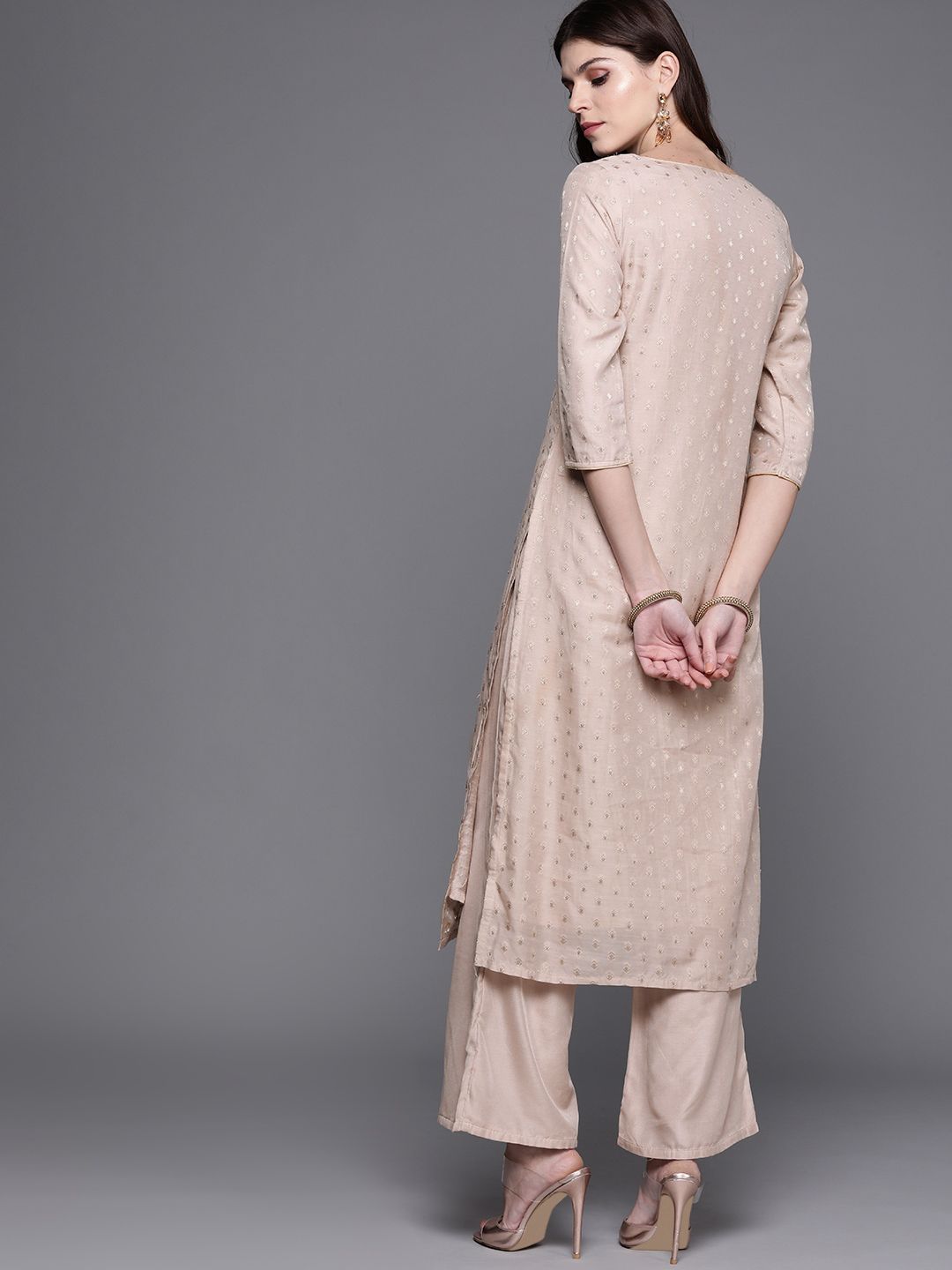 Light Pink Chanderi Silk Kurta With Palazzos - DWEEP SARA