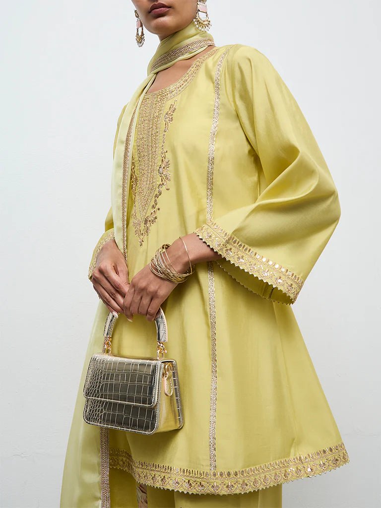 Lime Embroidered Ethnic Farsi Salwar set - DWEEP SARA