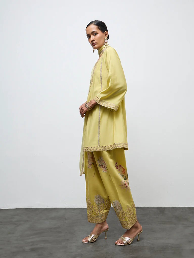 Lime Embroidered Ethnic Farsi Salwar set - DWEEP SARA