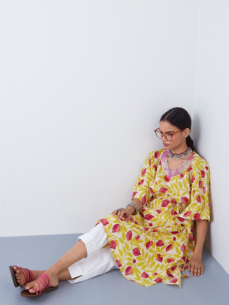 Lime Printed Kaftan - DWEEP SARA