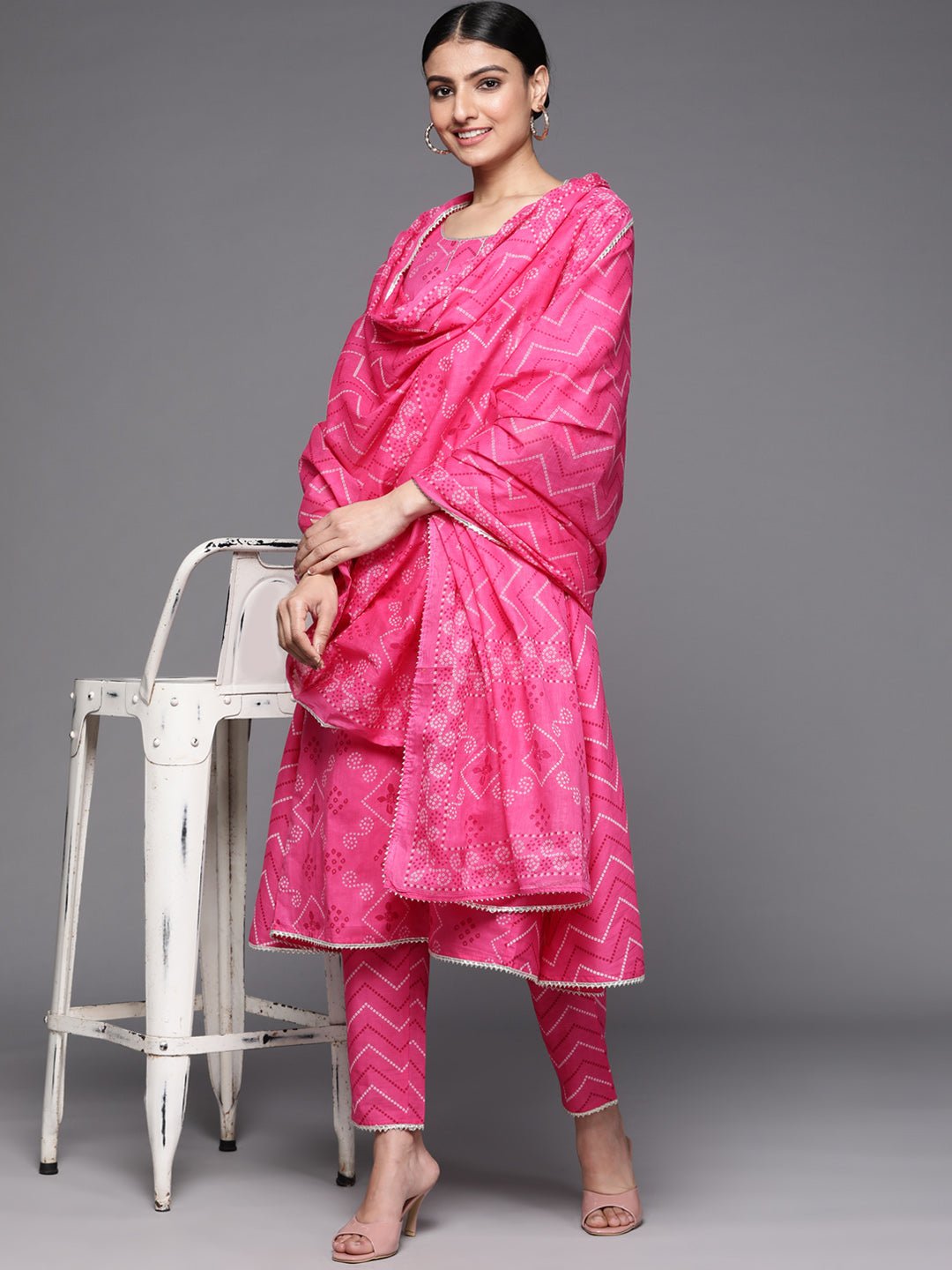 Magenta Bandhani Printed Suit Set - DWEEP SARA