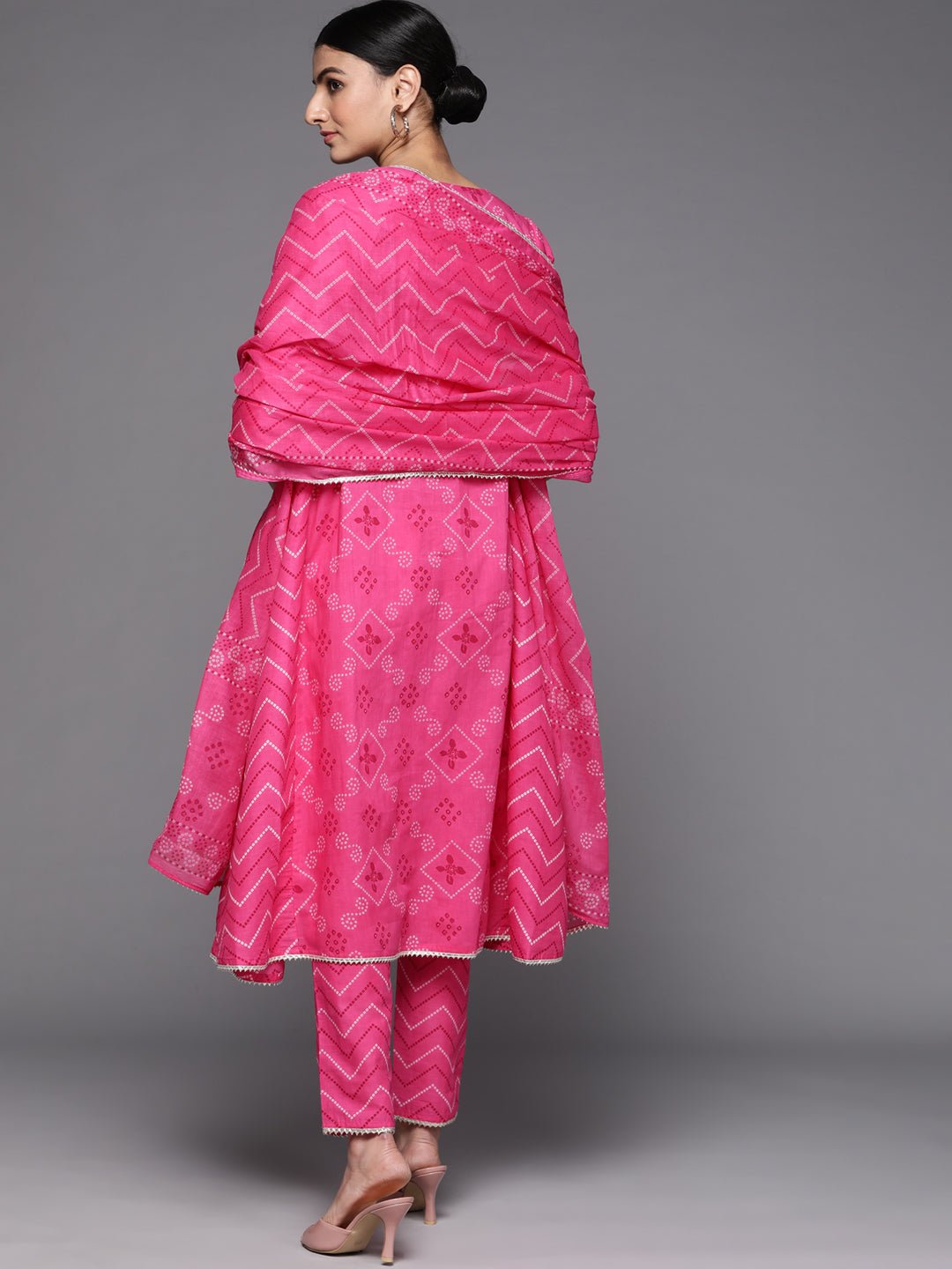 Magenta Bandhani Printed Suit Set - DWEEP SARA