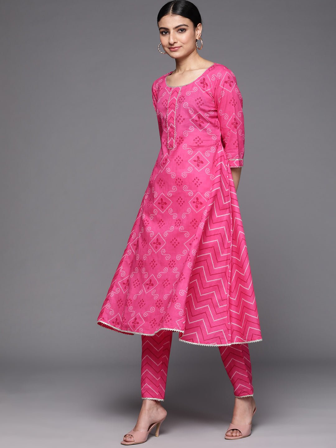Magenta Bandhani Printed Suit Set - DWEEP SARA