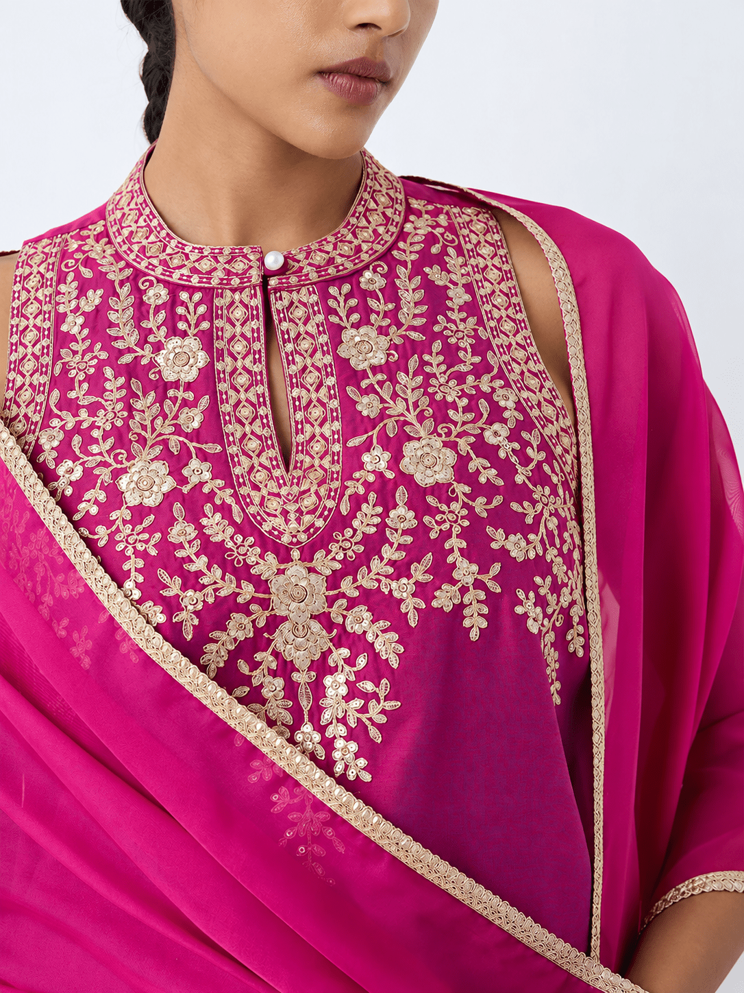 Magenta Embroidered Kurta Palazzo Dupatta Set - DWEEP SARA
