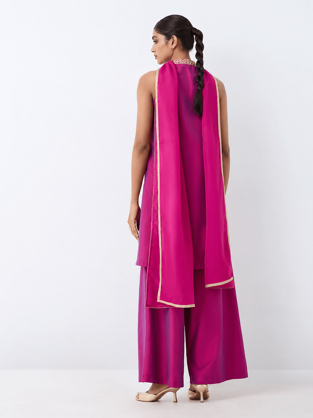 Magenta Embroidered Kurta Palazzo Dupatta Set - DWEEP SARA