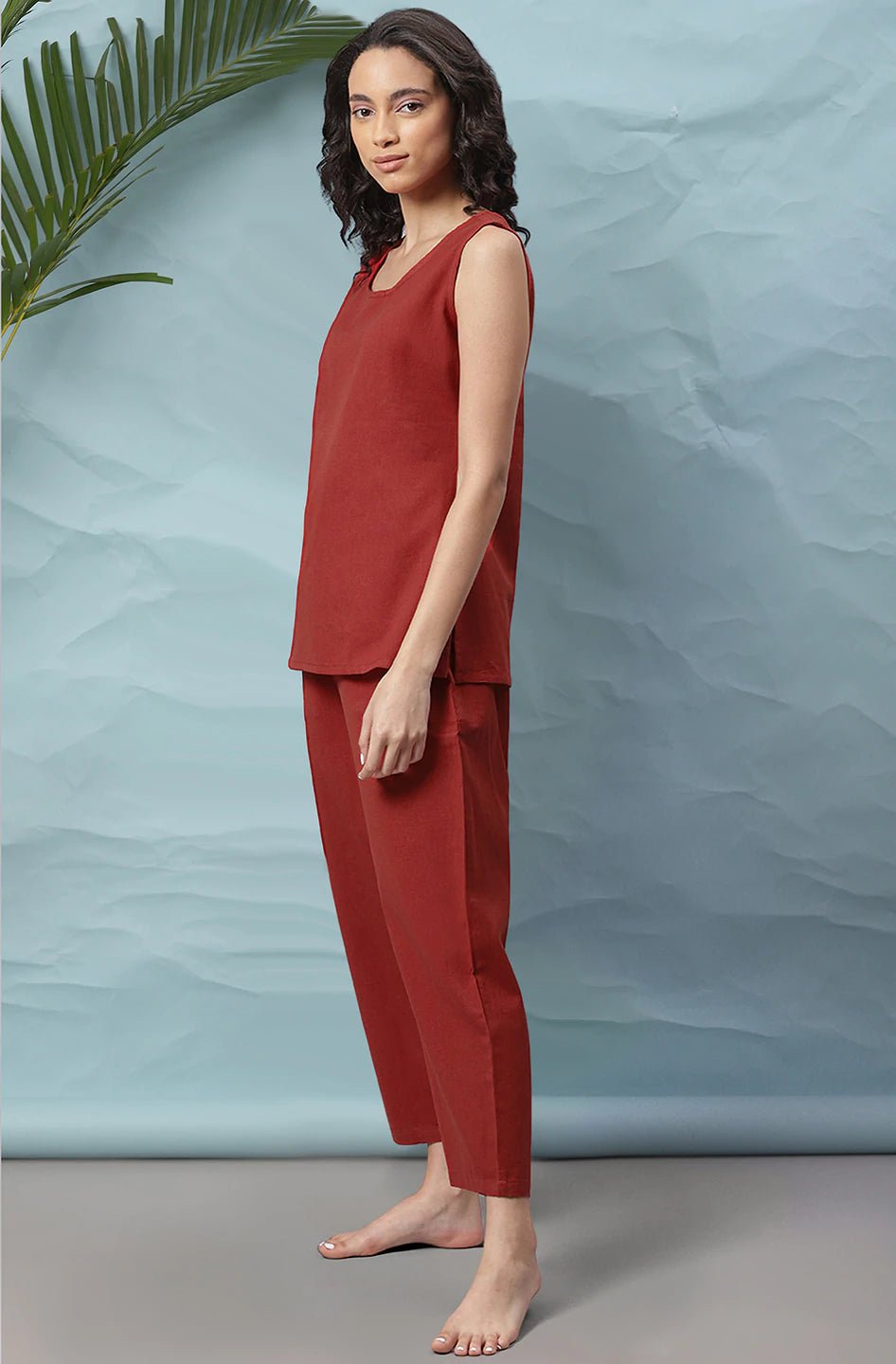 Maroon Cotton flex Night Suit Set - DWEEP SARA