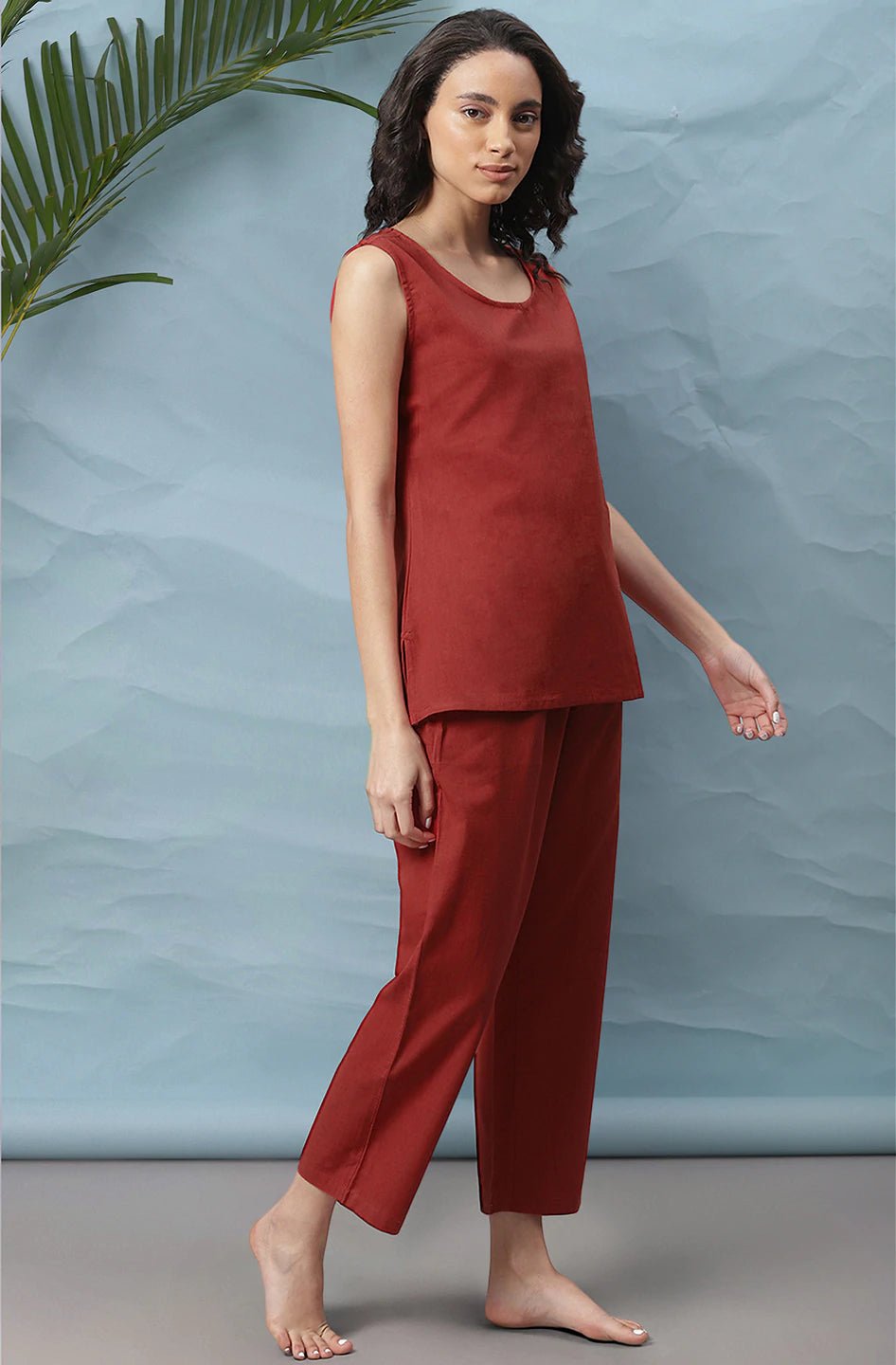 Maroon Cotton flex Night Suit Set - DWEEP SARA