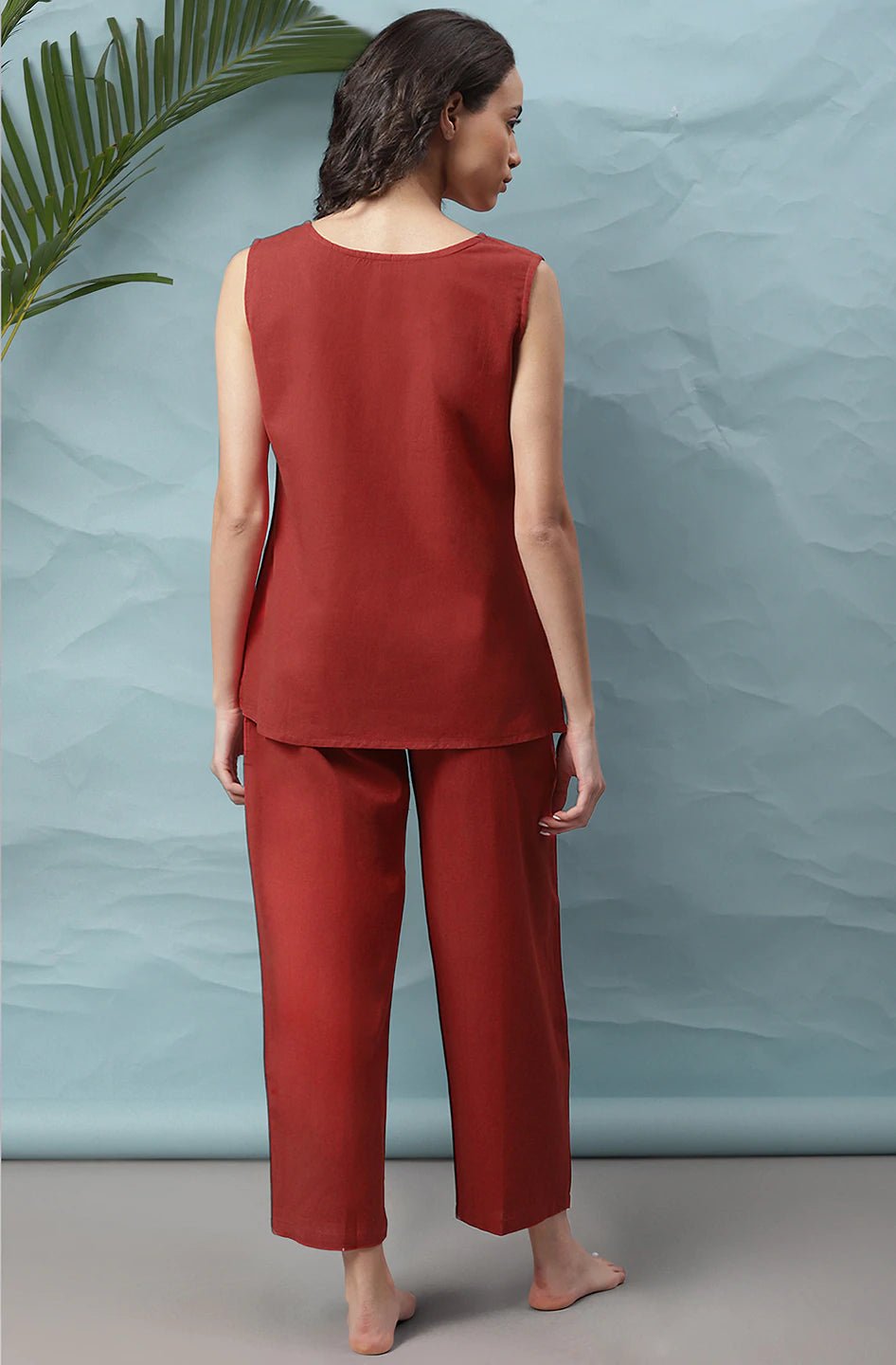 Maroon Cotton flex Night Suit Set - DWEEP SARA