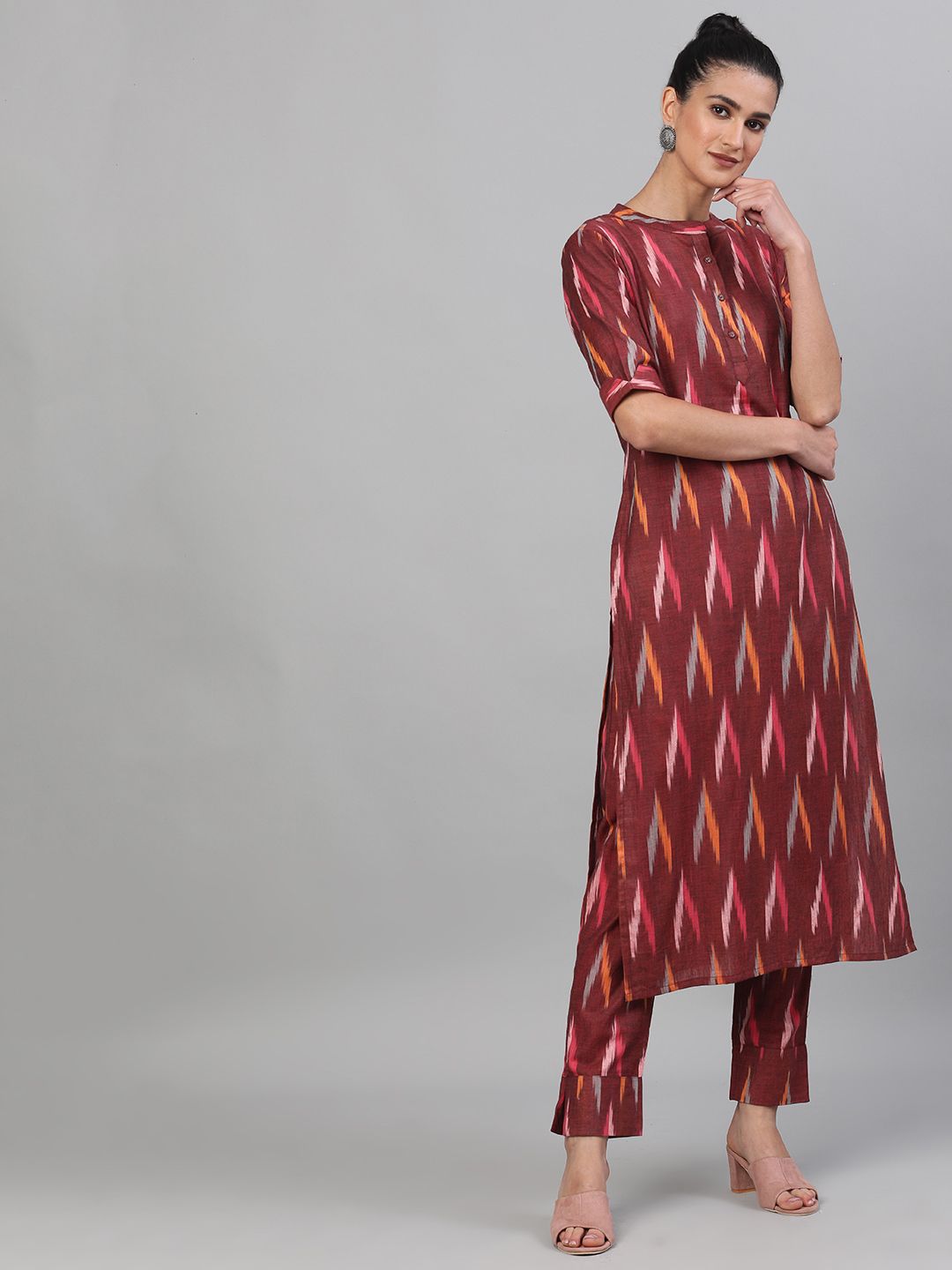 Maroon Handloom Woven Design Kurta With Pant Set - DWEEP SARA