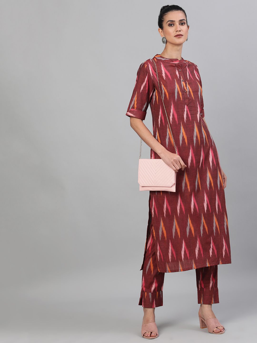 Maroon Handloom Woven Design Kurta With Pant Set - DWEEP SARA