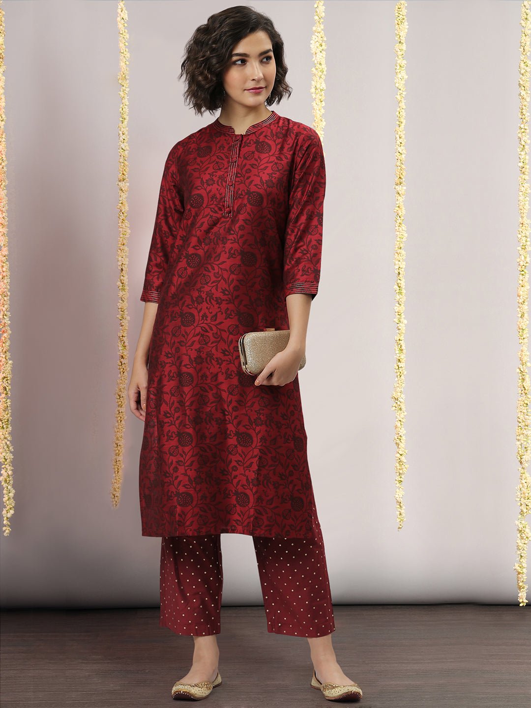 Maroon Poly Silk Embroidered Kurta Set - DWEEP SARA
