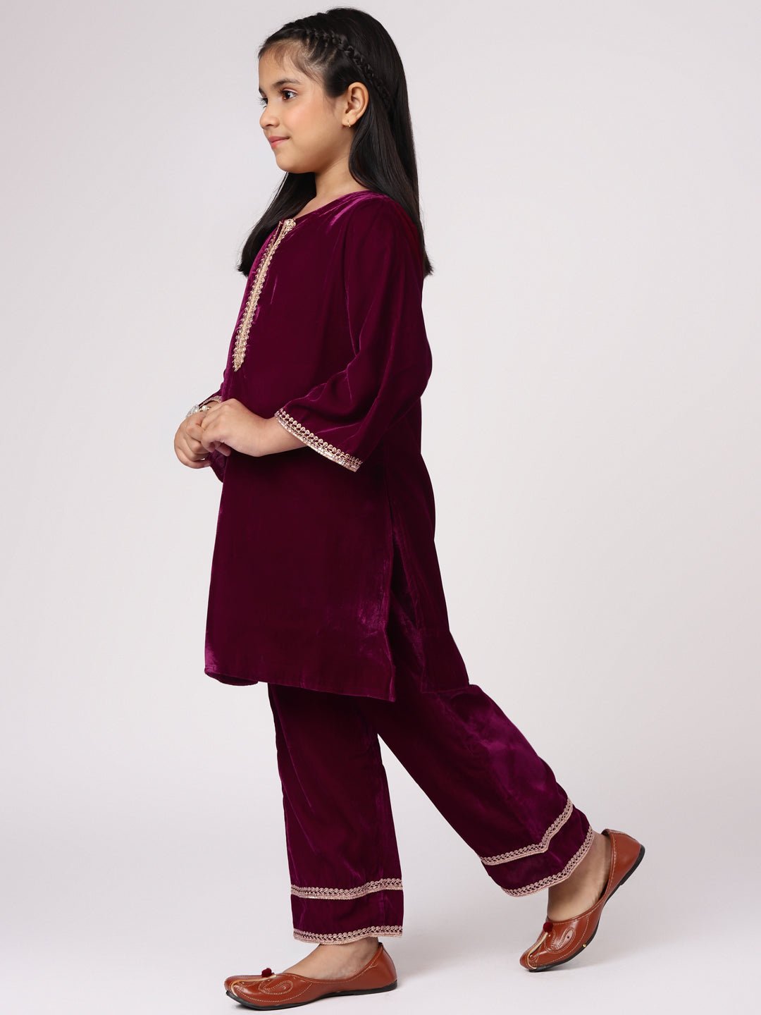 Maroon Velvet Suit Set - DWEEP SARA